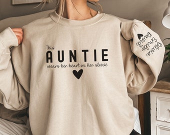 Custom Auntie Sweatshirt with kids names on sleeve, Personalized Aunt Sweater, Christmas Gift for Auntie, Mothers Day Gift, Tia, Aunty,
