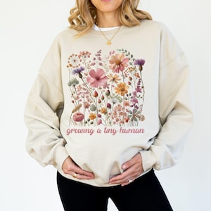 Fall Pregnancy Announcement Sweatshirt Pressed Flowers Maternity Sweater Funny Mom To Be Crewneck Baby Shower Pullover Pregnant Wife Gift