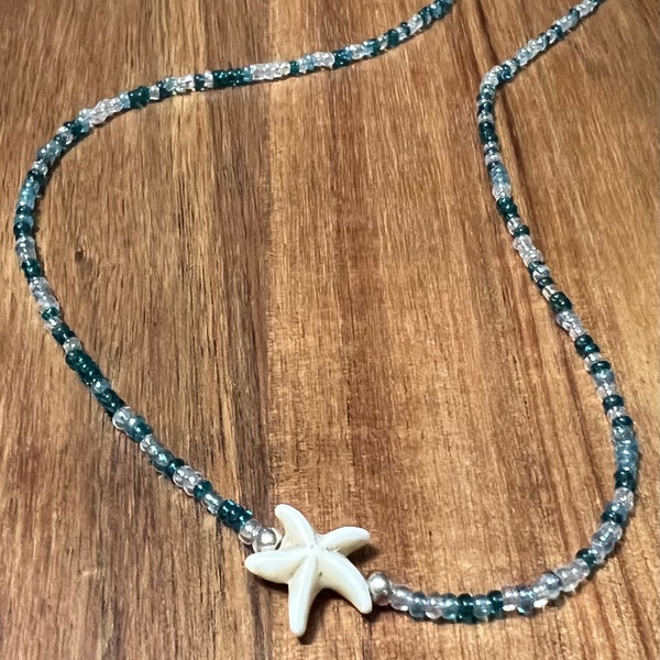 Starfish Dainty Necklace |Blue Ocean Breeze Necklace | Seed Bead Jewelry | Beachy Jewelry