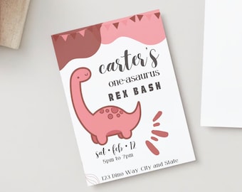 Roaring ONE-asuarus Dinosaur Digital Birthday Invitations - Customizable & Unique