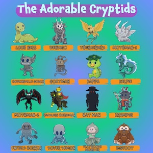 MEGA ELENCO - Adorabile collezione di adesivi in vinile opaco Cryptid - Criptozoologia - Mitologia - Folklore - Mothman, Wendigo, Cerberus+