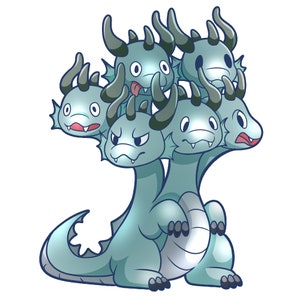 Adorable Hydra - Vinyl Sticker - Mythological Creature - Greek Mythology Fantasy Art - Unique Monster Design - Great Gift