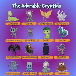MEGA LISTADO - Adorable colección de calcomanías holográficas de vinilo Cryptid - Criptozoología - Mitología - Tradición popular - Mothman, Wendigo, Cerberus +