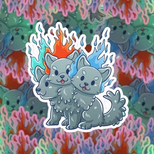 Adorable Cerberus -Glossy|Matte|Holographic Vinyl Sticker | Cryptozoology | Cryptidcore | Cottagecore | Adventurecore | Mystery