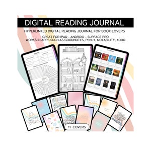 Diario de lectura digital, planificador para amantes de los libros, rastreador de lectura de libros, reseña de libros, planificador de lectura GoodNotes para Android o iPad