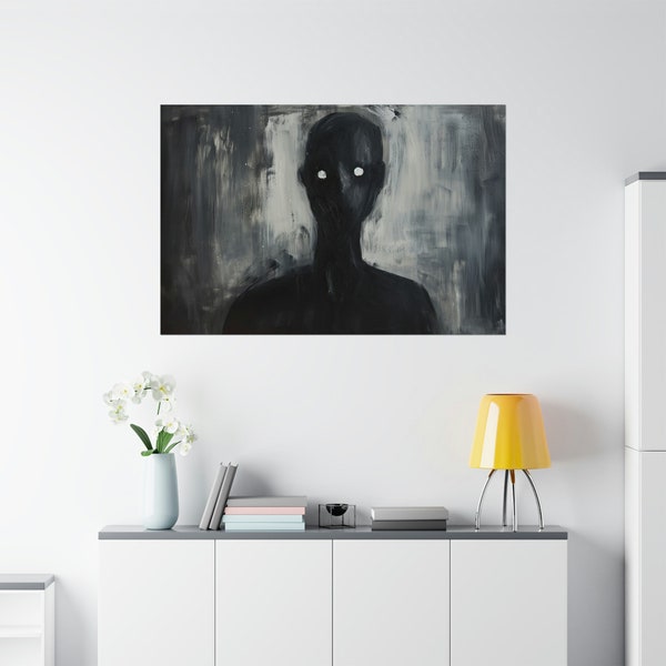 Abstract Ghostly Figure Artwork - Eerie Black and White Canvas Painting - Haunting Home Decor - Modern Horror Wall Art