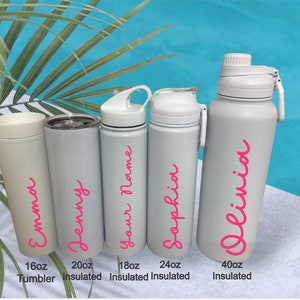 Personalized Water Bottles~Custom White Insulated FlipTop Sports Bottle~Bridal Party Gift ~Infuser Water Bottle~Bachelorette Party