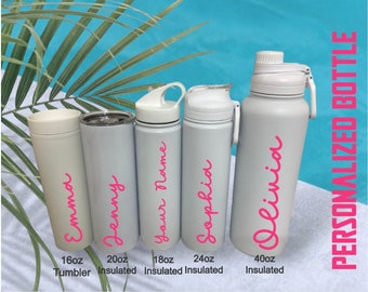 Personalized Water Bottles~Custom White Insulated FlipTop Sports Bottle~Bridal Party Gift ~Infuser Water Bottle~Bachelorette Party