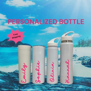 Personalized Water Bottles~Custom White Insulated FlipTop Sports Bottle~Bridal Party Gift ~Infuser Water Bottle~Bachelorette Party