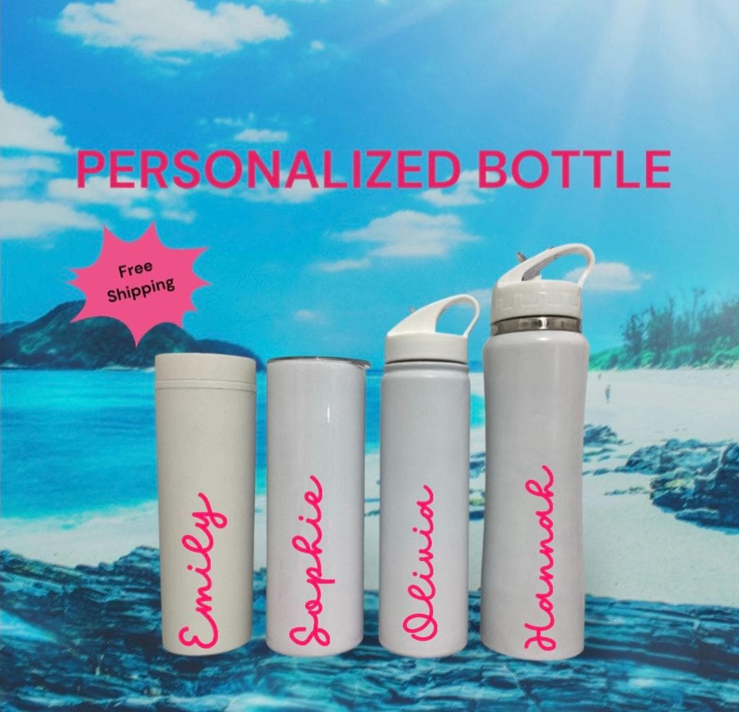 Personalized Water Bottles~Custom White Insulated FlipTop Sports Bottle~Bridal Party Gift ~Infuser Water Bottle~Bachelorette Party