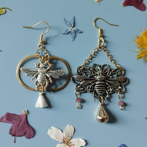 Asymmetrical Mismatched Bee Dangle and Drop Earrings
