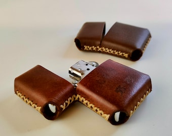 Handmade Leather Zippo Lighter Case, Personalized Engraving