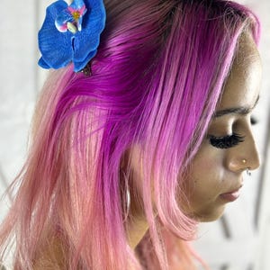 Blaue Orchidee, Seidenblume Haarspange