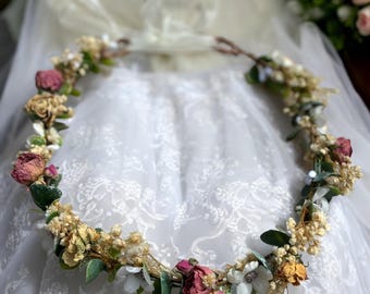 Dried rose flower crown/ headband