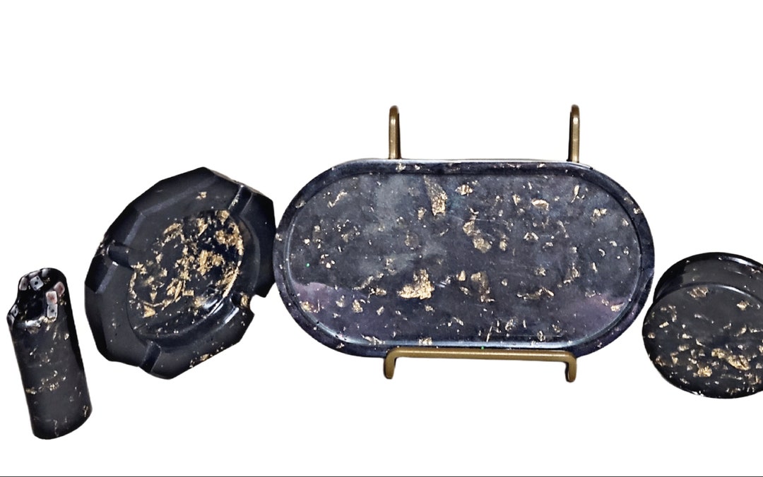 Elegant Black & and Gold Rolling Tray Set Etsy