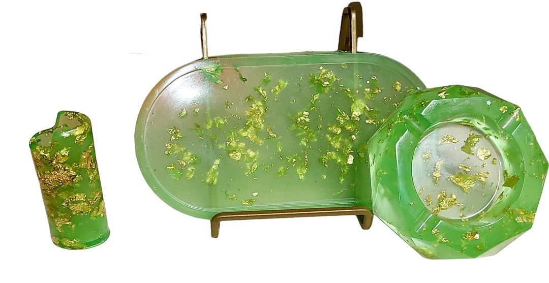 Elegant Green and Gold Rolling Tray Set Etsy