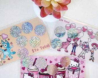 Valentines Day Bundle, Cartoon Characters, Kitty, Woody, Blueey, Scratch off Saving Challenges, A6 Size, Mini Saving Challenges