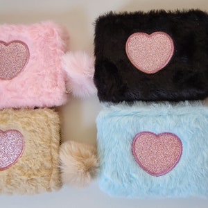 Monedero pequeño bonito para mujer, monedero con forma de corazón, regalo para ella, monedero con tarjetero, monedero rosa con cremallera corta, minimonedero de peluche, regalo