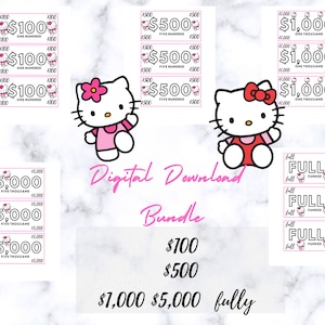 Kitty Geld Platzhalter-Bundle, DIGITAL DOWNLOAD, Fake-Geld für die Budgetierung, Prop-Geld, Platzhalter für Cash Stopfen