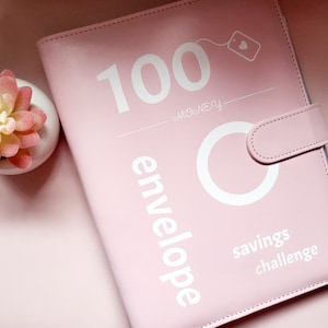 100 Envelopes Money Saving Challenge Binder | Save 5050| Budget book with cash envelopes | Gift Ideas | Save Money | Pink Binder | Budgeting