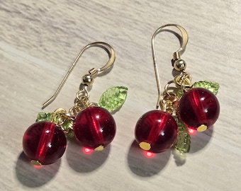 Gold Filled & Glass Cherry Earrings | Handmade Fruit Earrings | Dainty Red Cherry Drop Earrings | Cute Gift | Summer Jewelry | Perfect Gift!