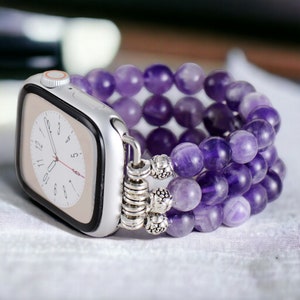 Purple Amethyst Beads Apple Watch Strap | Band 38mm 40mm 41mm 42mm 44mm 45mm 46mm | Compatible with all Apple Samsung Garmin Watch Series