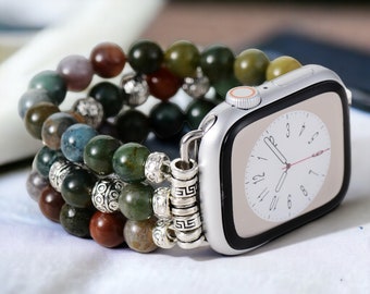 Indian Agate Beads Apple Watch Strap | Band 38mm 40mm 41mm 42mm 44mm 45mm | Compatible with all Apple Samsung Garmin Watch Series