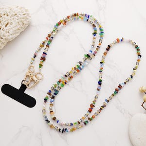 Correa para teléfono cruzada con cristales de arcoíris y ojo de gato, correa de cadena de piedra natural, lengüeta de sujeción, tarjeta de correa, carcasa para iPhone, cierre de ganchos giratorios