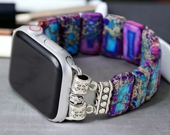 Purple Jasper Apple Watch Strap | Band 38mm 40mm 41mm 42mm 44mm 45mm | Compatible with all Apple Samsung Garmin Watch Series