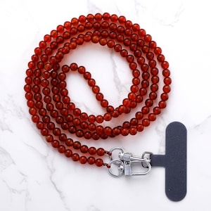 Cinturino per telefono con tracolla in corniola rossa / Cinturino per telefono con perline in pietra naturale / Linguetta di ancoraggio / Cinturino per custodia per iPhone con carta / Chiusura con ganci girevoli