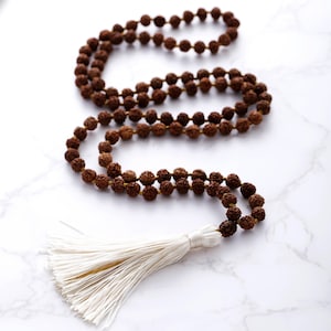 Rudraksha Mala beads 108 Necklace | Natural Stone Hand Knotted Mala Prayer Beads Necklace | Meditation Spiritual Protection Necklace