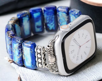 Blue Ocean Jasper Stones Apple Watch Strap | Band 38mm 40mm 41mm 42mm 44mm 45mm | Compatible with all Apple Samsung Garmin Watch Series