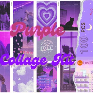 103 PCS paarse collagekit, paarse esthetische poster muurcollagekit, paarse fotowandcollagekit, kunst aan de muur, kamerdecor, digitale download