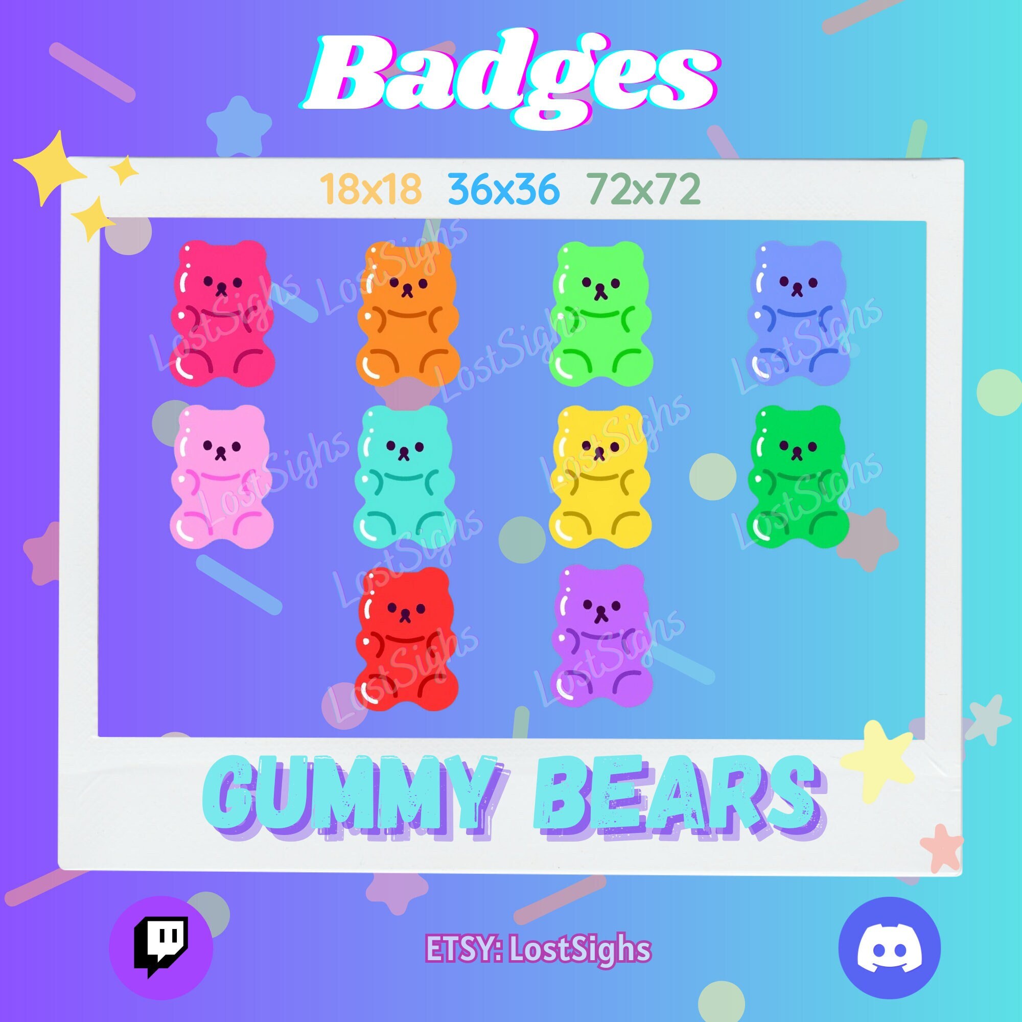 Gummy Bear Sub Badges | Premade Twitch Sub Badges | Twitch Bit Badges |  Discord Roles | Channel Points Icons