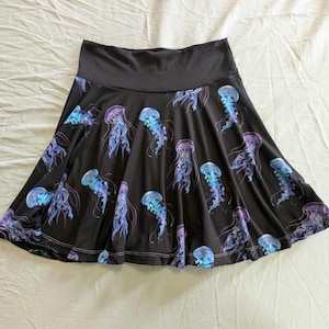 Jellyfish Skater Skirt: Black Circle Skirt with Sea Creature Print