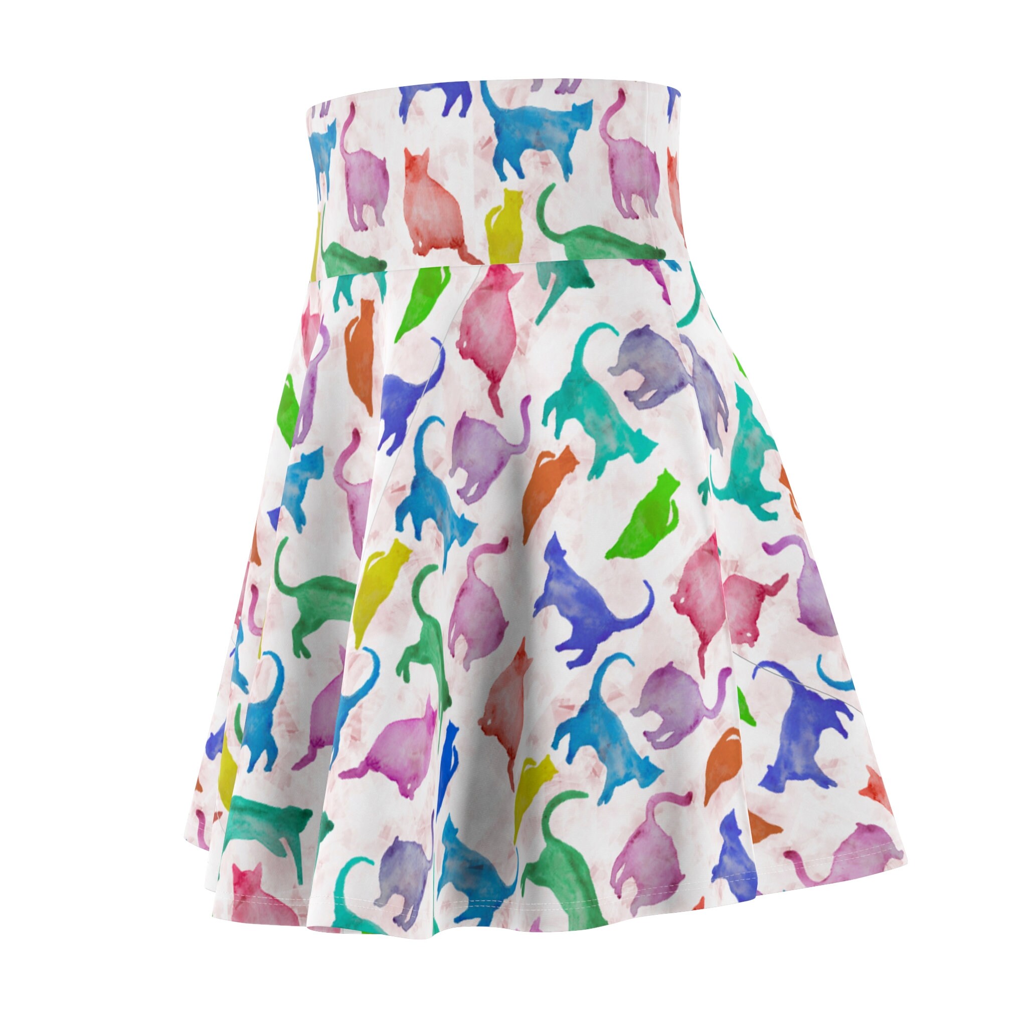 Cat Pattern Skater Skirt, Women's Versatile Fit Circle Skirt With