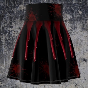 Horror Circle Skirt with Blood Drips and Spatter, , Women's Halloween Clothing, Vampire Costume, Alt Skater Skirt, Woman's Plus Size Gothic