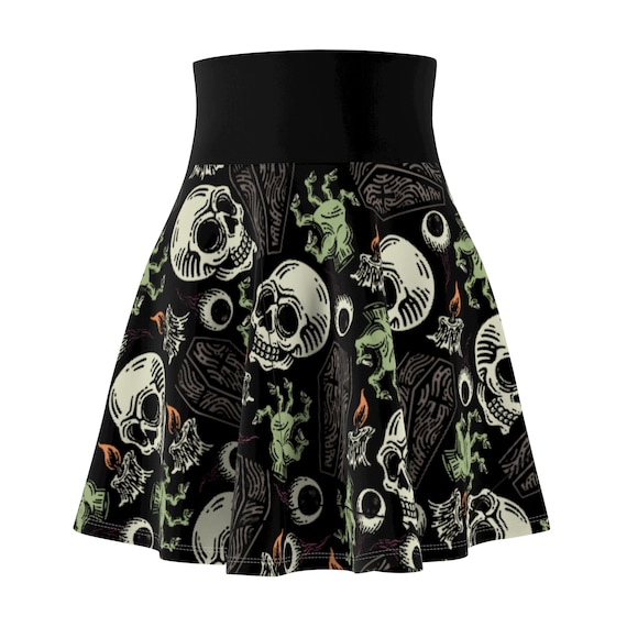 Halloween Skirt Zombie Skull Horror Themed Spooky Halloween Skater Skirt High Waisted Circle Skirt Plus Size Goth Clothes Alt Clothing Etsy