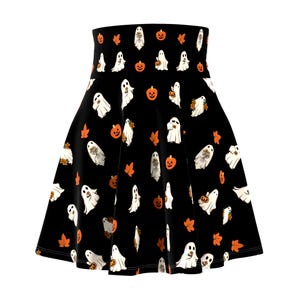 Ghost Print Skater Skirt: Women&#39;s High Waisted Halloween Clothing