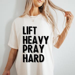Lift Heavy Pray Hard - Christian Fitness T-Shirt | Motivational Design | Comfort Colors Unisex Tee | Pump Cover | Workout Clothes | Gift
