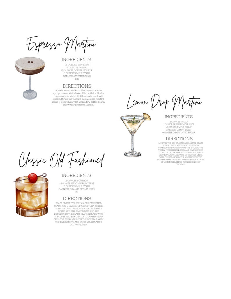 Cocktail Recipe Cards Template, Editable Drink Recipe Card, Printable ...