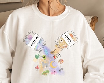 Autism & ADHD Crewneck Sweatshirt | Funny AuDHD Neurodiversity Shirt and Autism Awareness Shirt and Gift
