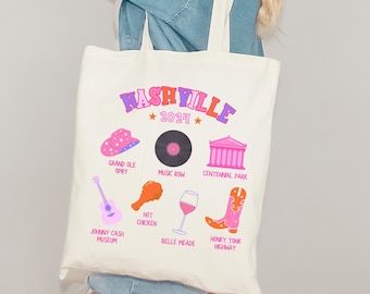 Nashville Tote Bag | Nashville Tennessee Souvenir Gift for Nashville Bachelorette Party, Nashville Wedding, Briday Party Favor for Nash Bash