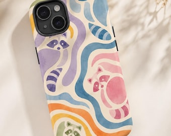 Aquarell Waschbär Handyhülle für iPhone 17 16 15 14 13 12 11 Pro Max, Samsung, Google Pixel | Abstrakt Geschenk für Waschbär Liebhaber