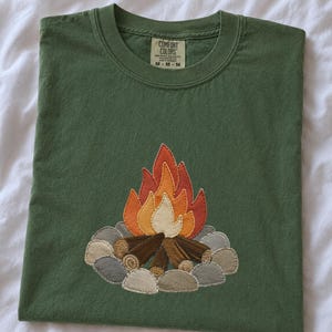 Unisex Faux Patchwork Campfire Shirt, Camping Shirt, Outdoor Adventure Shirt, Hiking Gifts For Nature Lover, Gifts for Camper, Bonfire Tee