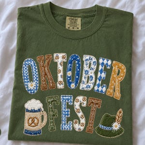 Comfort Colors Faux Patchwork Oktoberfest Shirt, German Beer Shirt, Oktoberfest TShirt, Oktoberfest Gifts, Pretzel Shirt, Pub Tee