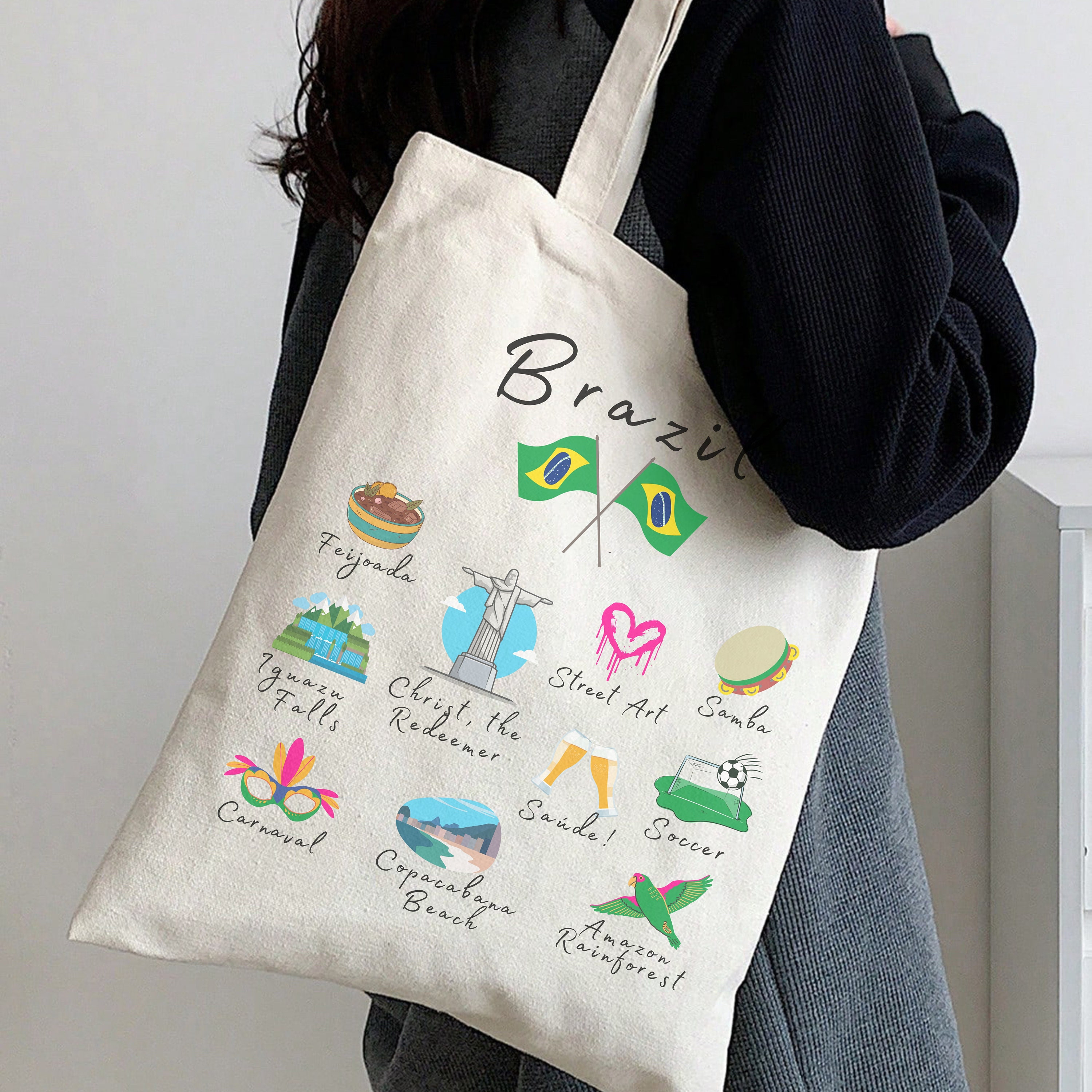 Brazil Canvas Tote Bag | Brazil Tourist and Souvenir Tote, Brazilian Landmark Bag, Brasil Gift, Sao Paulo gift, Rio De Janeiro Gift