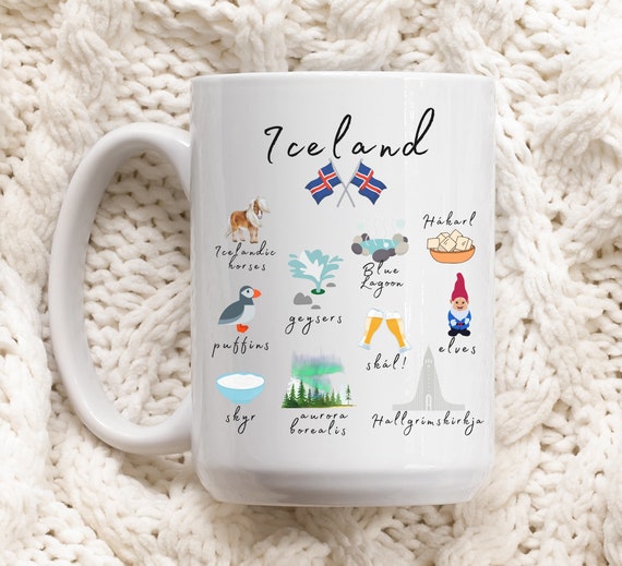 Iceland Mug, Iceland Gifts, Iceland Souvenir Mug, Iceland Gifts, Reykjavik Gift Iceland Landmarks, Iceland Vacation Souvenirs Travel Iceland