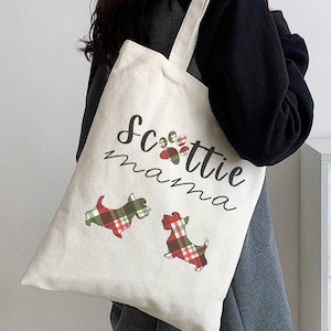 Scottie Mama Canvas Tote Bag, Scottish Terrier Tote & Gift