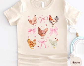 Toddler Chicken Shirt, Kids Valentine's Day Coquette Chickens T-shirt, Farm Shirt, Kids Valentines Gifts Homesteading Gifts, Chicken lover